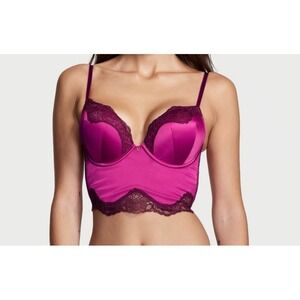 NWT Victoria's Secret Bombshell Push-up Bustier Corset Top Bra Pink Lace 38C
